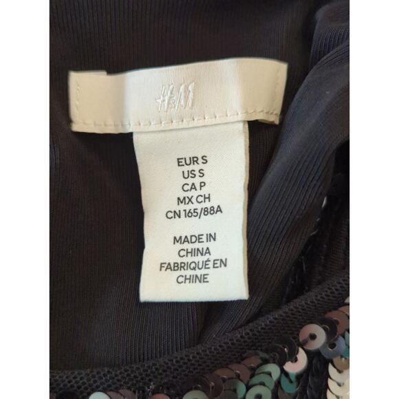 H&M Green Black Cascading Sequin Tassel Fringe Top Womens S Party Glam‎ Cropped - Picture 12 of 12